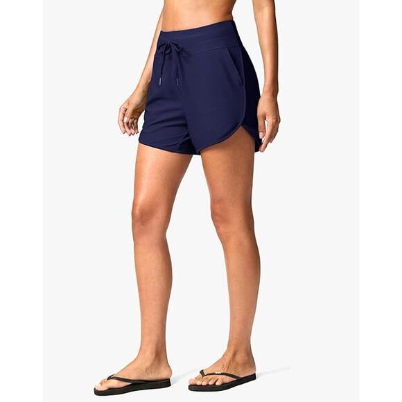 NWT New G Gradual Womens XL Navy High Waisted Drawstring Waist Lined Swim Shorts - Picture 2 of 6